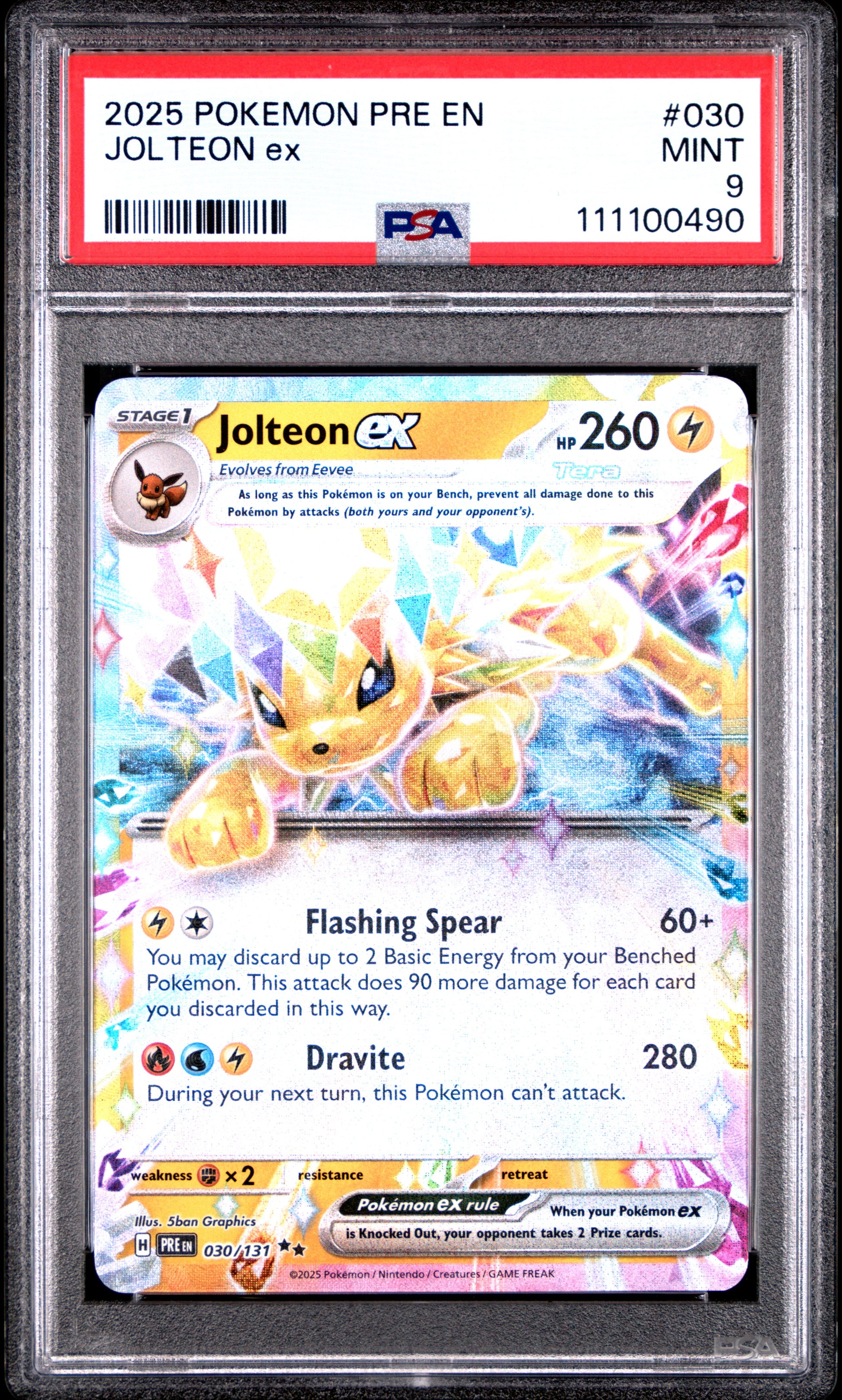 JOLTEON EX 30/131 Common POKEMON PRE EN-PRISMATIC EVOLUTIONS PSA9 MINT 9 PSA population 640 <a href=https://www.psacard.com/cert/111100490/psa>https://www.psacard.com/cert/111100490/psa</a>