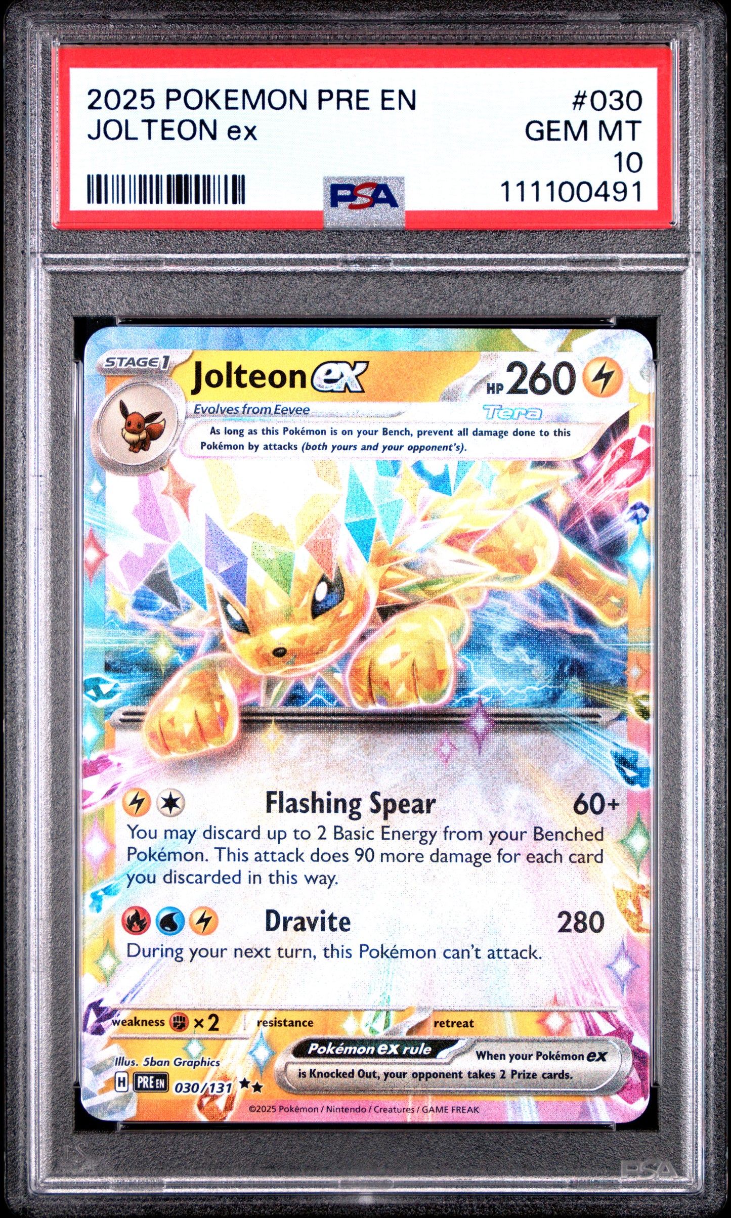 JOLTEON EX 30/131 Common POKEMON PRE EN-PRISMATIC EVOLUTIONS PSA10 GEM MT 10 PSA population 614 <a href=https://www.psacard.com/cert/111100491/psa>https://www.psacard.com/cert/111100491/psa</a>