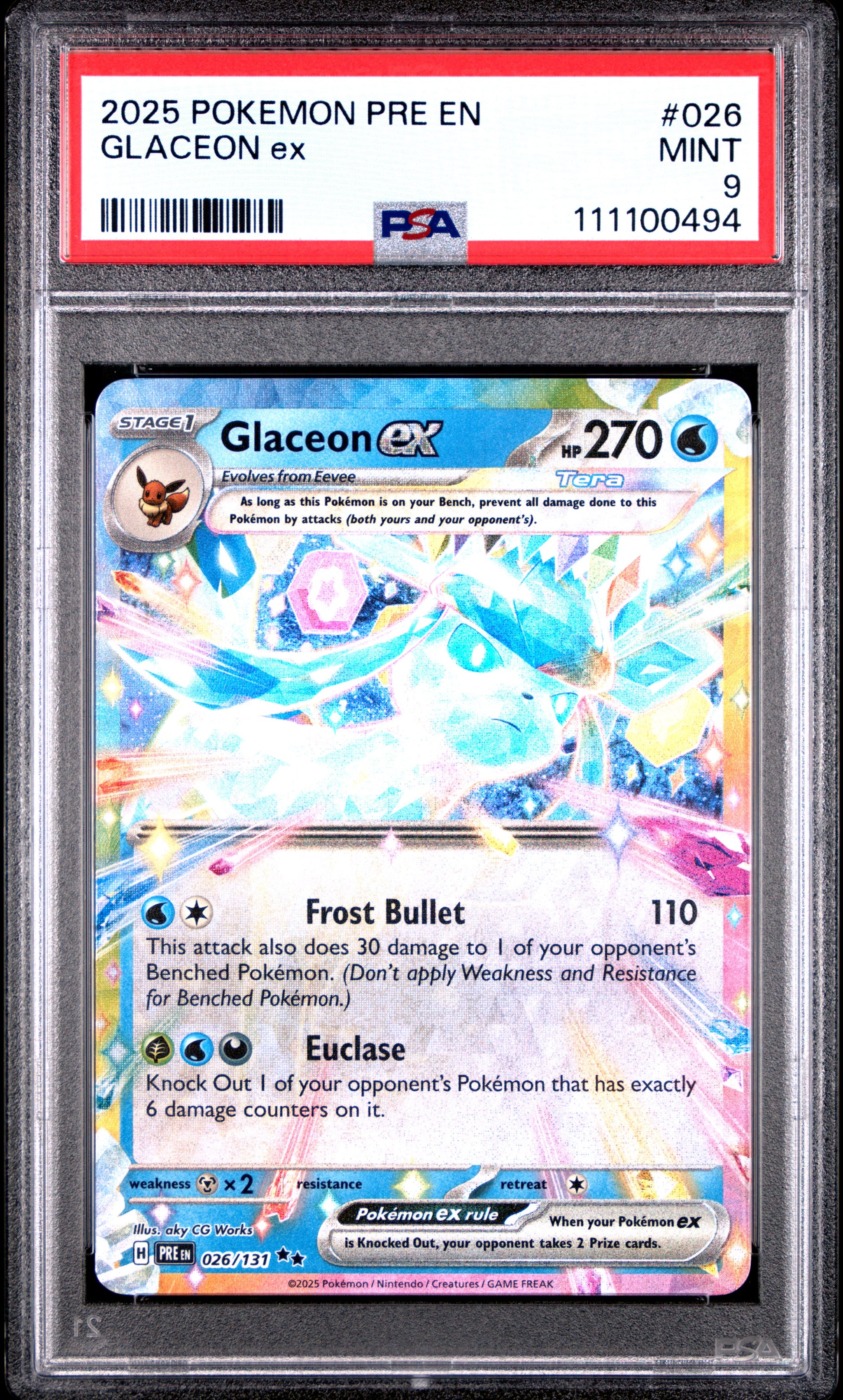 GLACEON EX 26/131 Common POKEMON PRE EN-PRISMATIC EVOLUTIONS PSA9 MINT 9 PSA population 570 <a href=https://www.psacard.com/cert/111100494/psa>https://www.psacard.com/cert/111100494/psa</a>