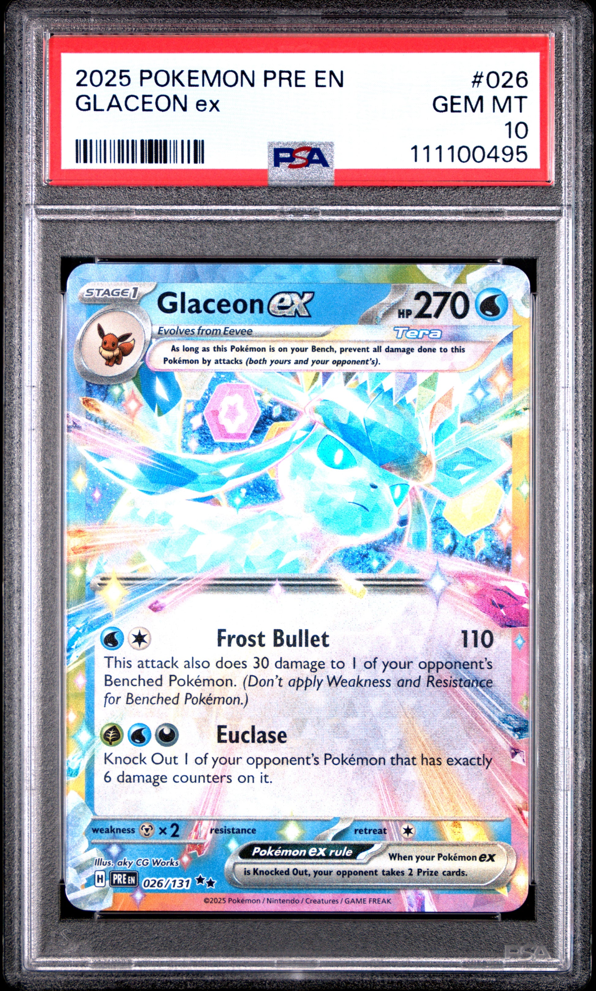GLACEON EX 26/131 Common POKEMON PRE EN-PRISMATIC EVOLUTIONS PSA10 GEM MT 10 PSA population 440 <a href=https://www.psacard.com/cert/111100495/psa>https://www.psacard.com/cert/111100495/psa</a>