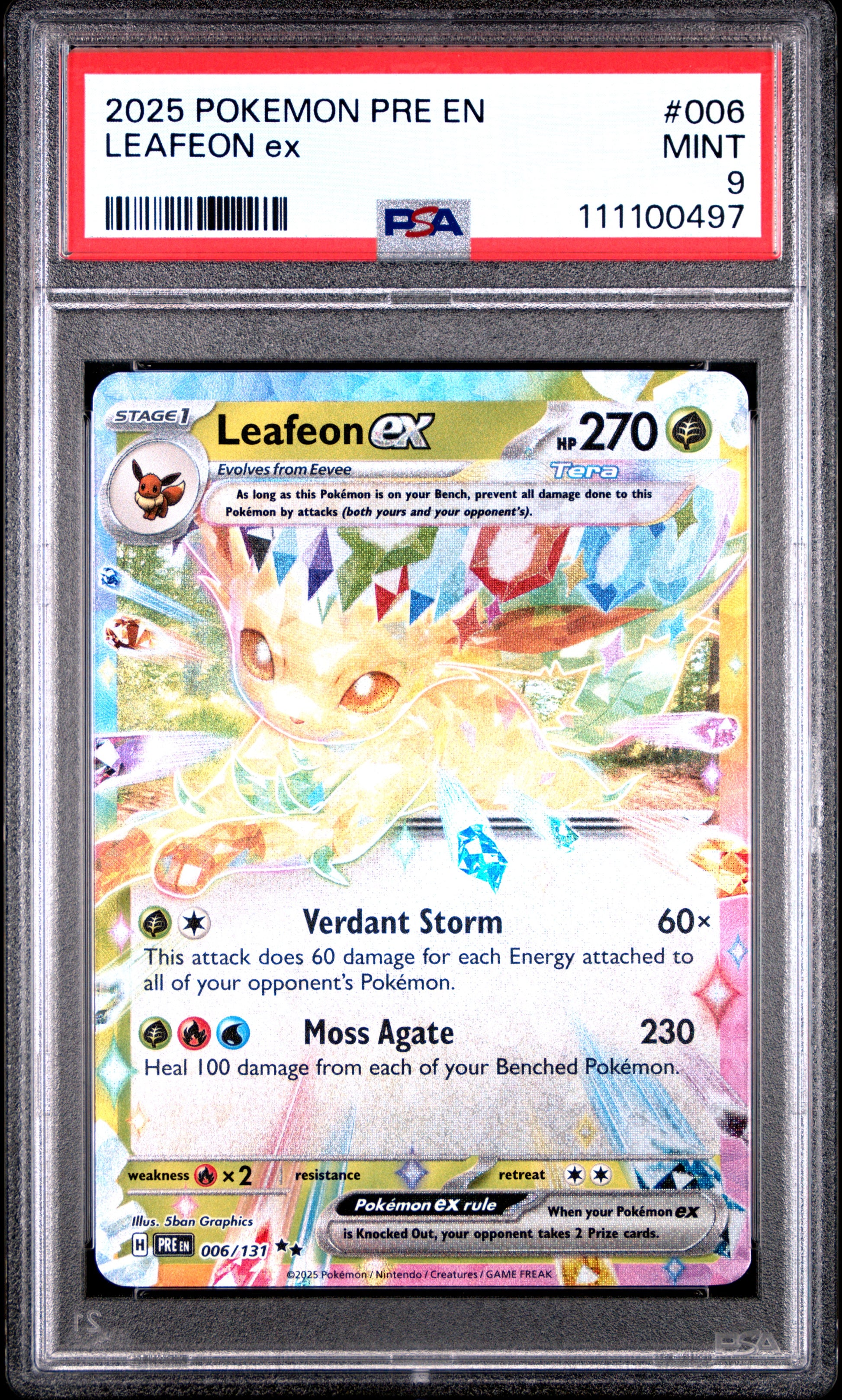 LEAFEON EX 6/131 Common POKEMON PRE EN-PRISMATIC EVOLUTIONS PSA9 MINT 9 PSA population 612 <a href=https://www.psacard.com/cert/111100497/psa>https://www.psacard.com/cert/111100497/psa</a>