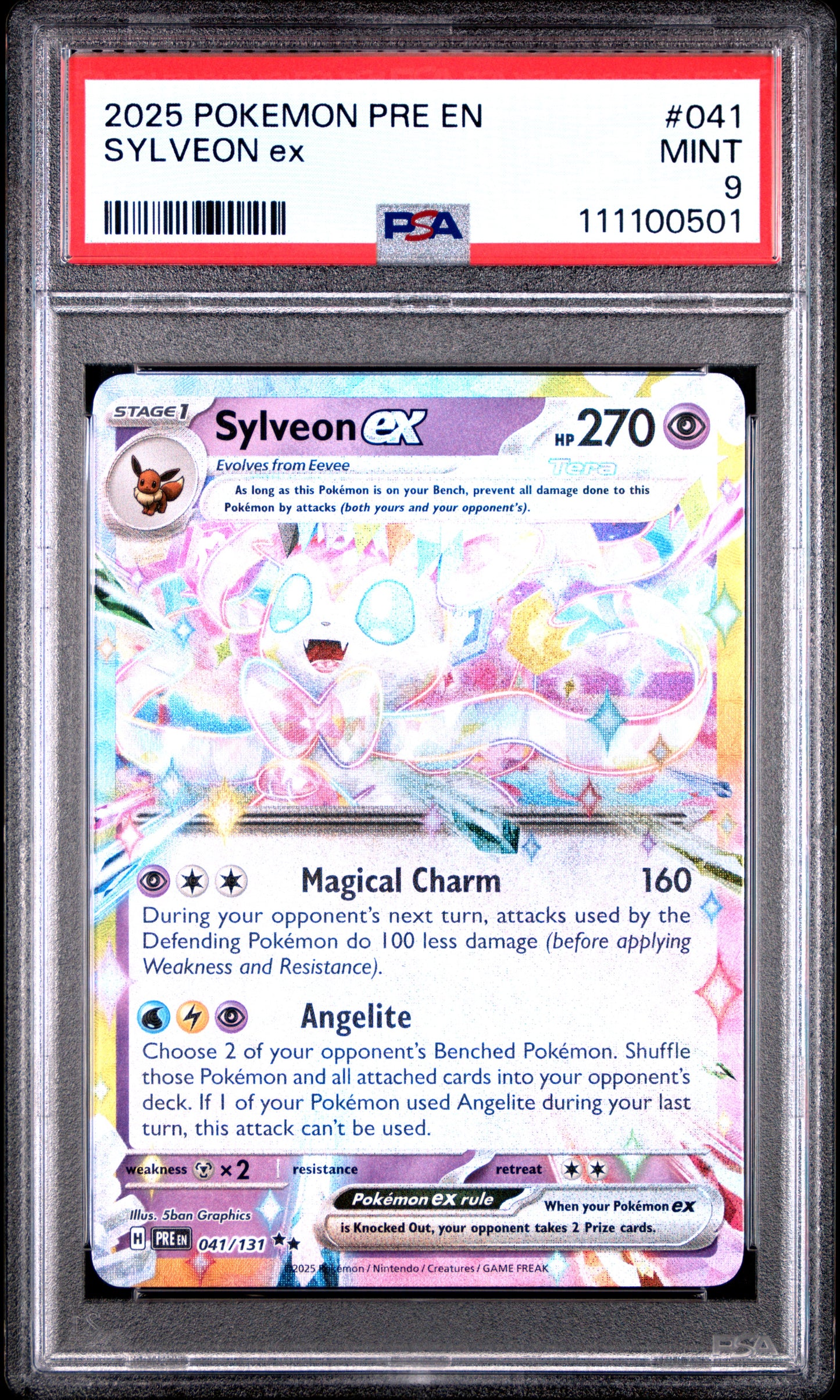 SYLVEON EX 41/131 Common POKEMON PRE EN-PRISMATIC EVOLUTIONS PSA9 MINT 9 PSA population 555 <a href=https://www.psacard.com/cert/111100501/psa>https://www.psacard.com/cert/111100501/psa</a>