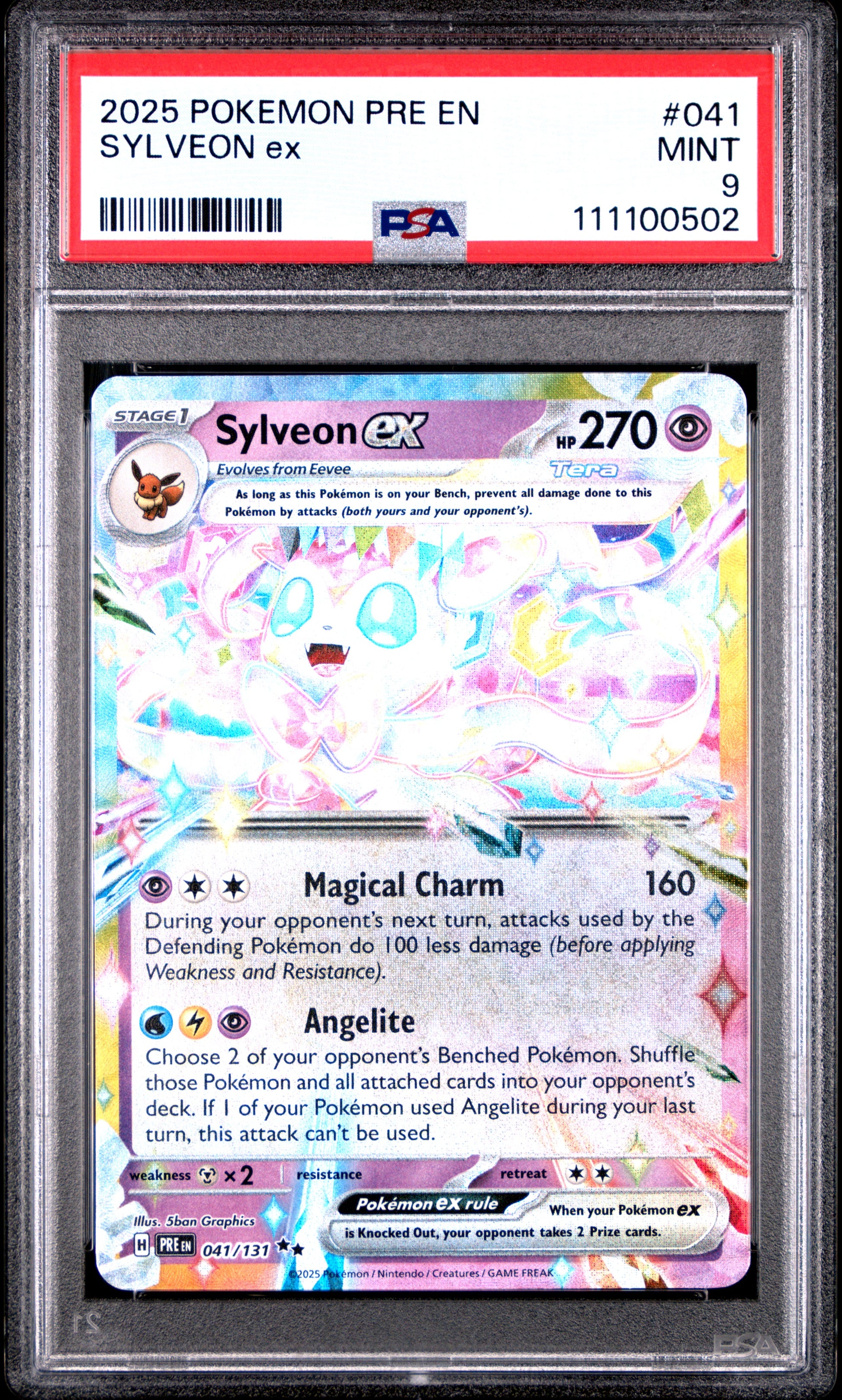 SYLVEON EX 41/131 Common POKEMON PRE EN-PRISMATIC EVOLUTIONS PSA9 MINT 9 PSA population 555 <a href=https://www.psacard.com/cert/111100502/psa>https://www.psacard.com/cert/111100502/psa</a>