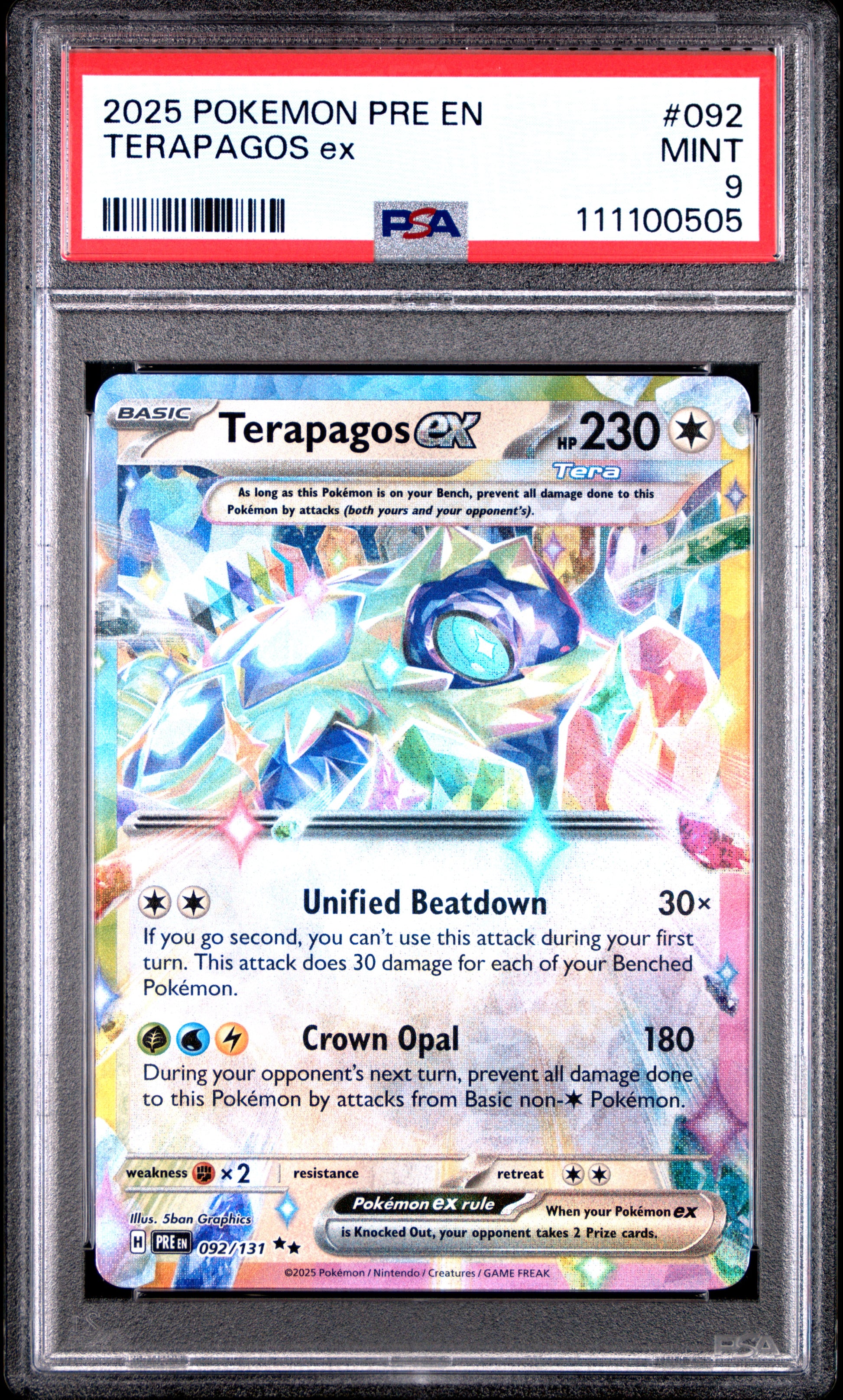 TERAPAGOS EX 92/131 Common POKEMON PRE EN-PRISMATIC EVOLUTIONS PSA9 MINT 9 PSA population 125 <a href=https://www.psacard.com/cert/111100505/psa>https://www.psacard.com/cert/111100505/psa</a>