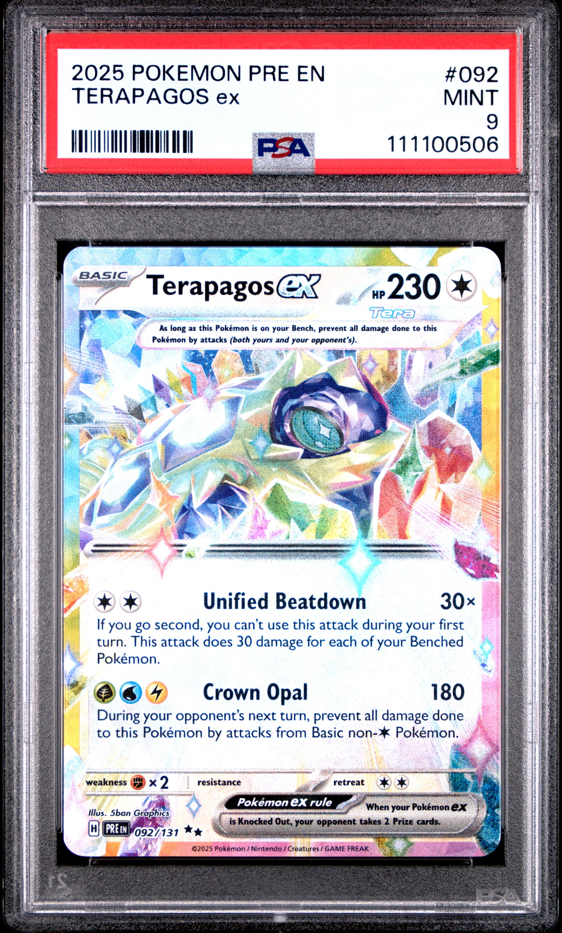 TERAPAGOS EX 92/131 Common POKEMON PRE EN-PRISMATIC EVOLUTIONS PSA9 MINT 9 PSA population 125 <a href=https://www.psacard.com/cert/111100506/psa>https://www.psacard.com/cert/111100506/psa</a>