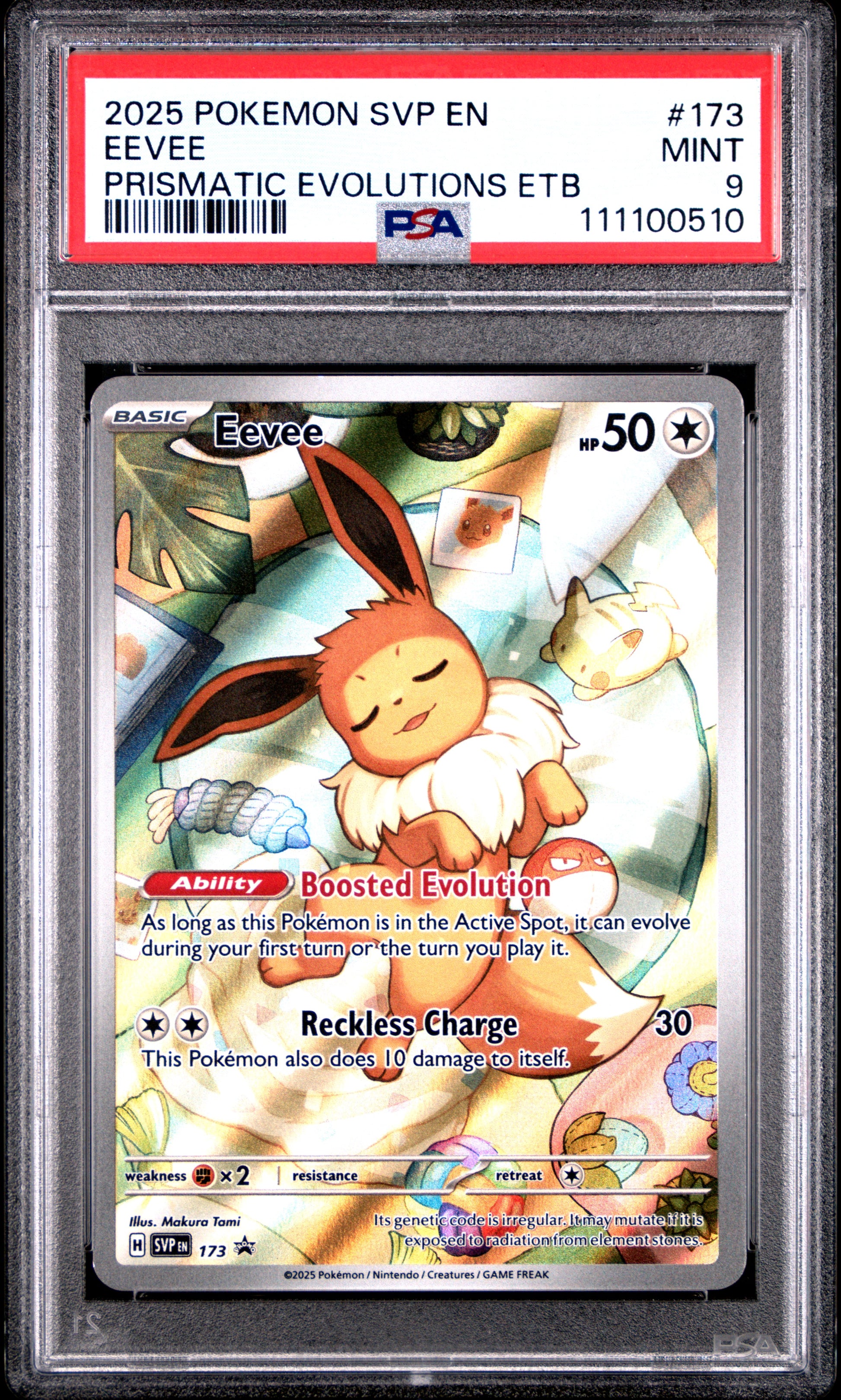 EEVEE 173/SVP Common POKEMON SVP EN-SV BLACK STAR PROMO PRISMATIC EVOLUTIONS ETB PSA9 MINT 9 PSA population 24772 <a href=https://www.psacard.com/cert/111100510/psa>https://www.psacard.com/cert/111100510/psa</a>