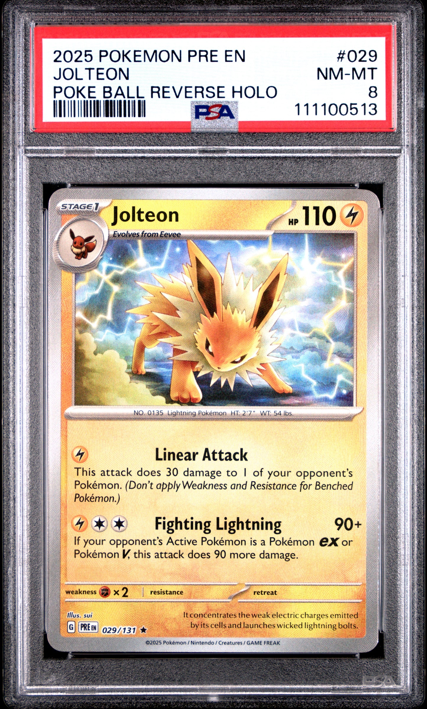 JOLTEON 29/131 [Poke Ball] POKEMON PRE EN-PRISMATIC EVOLUTIONS POKE BALL REVERSE HOLO PSA8 NM-MT 8 PSA population 82 <a href=https://www.psacard.com/cert/111100513/psa>https://www.psacard.com/cert/111100513/psa</a>