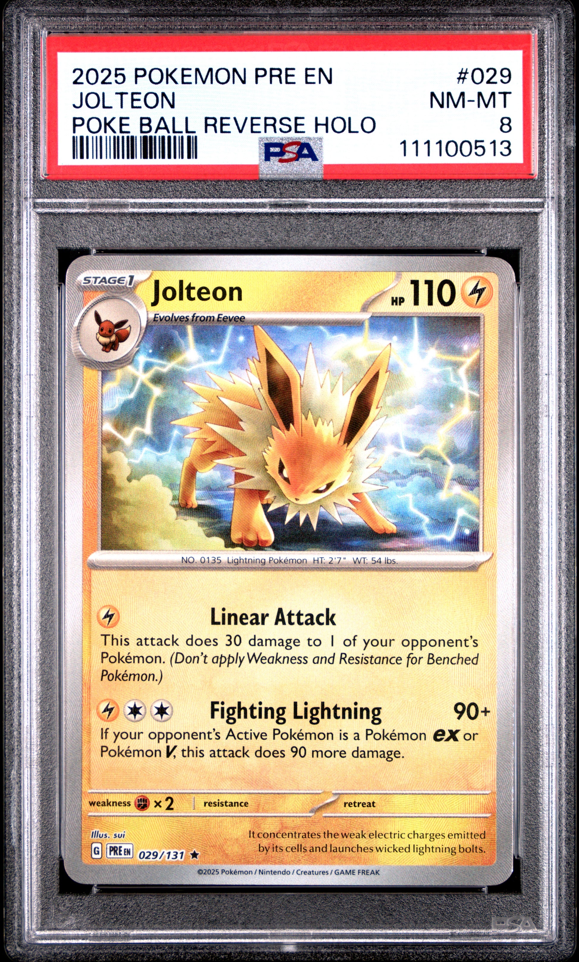 JOLTEON 29/131 [Poke Ball] POKEMON PRE EN-PRISMATIC EVOLUTIONS POKE BALL REVERSE HOLO PSA8 NM-MT 8 PSA population 82 <a href=https://www.psacard.com/cert/111100513/psa>https://www.psacard.com/cert/111100513/psa</a>
