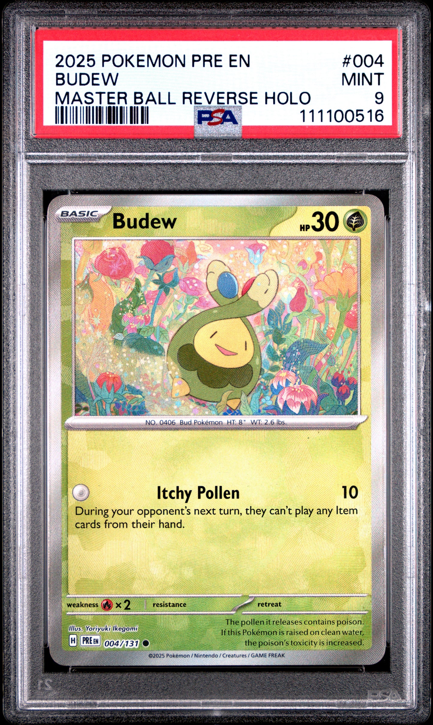 BUDEW 4/131 [Master Ball]  POKEMON PRE EN-PRISMATIC EVOLUTIONS MASTER BALL REVERSE HOLO PSA9 MINT 9 PSA population 145 <a href=https://www.psacard.com/cert/111100516/psa>https://www.psacard.com/cert/111100516/psa</a>
