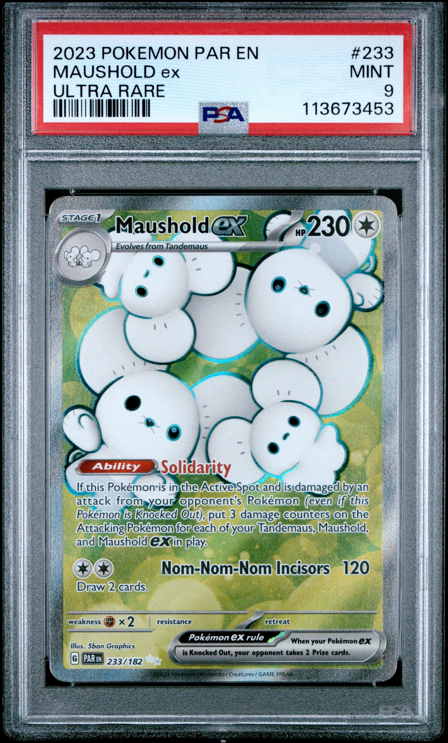 MAUSHOLD EX 233/182 Common POKEMON PAR EN-PARADOX RIFT ULTRA RARE PSA9 MINT 9 PSA population 109 <a href=https://www.psacard.com/cert/113673453/psa>https://www.psacard.com/cert/113673453/psa</a>