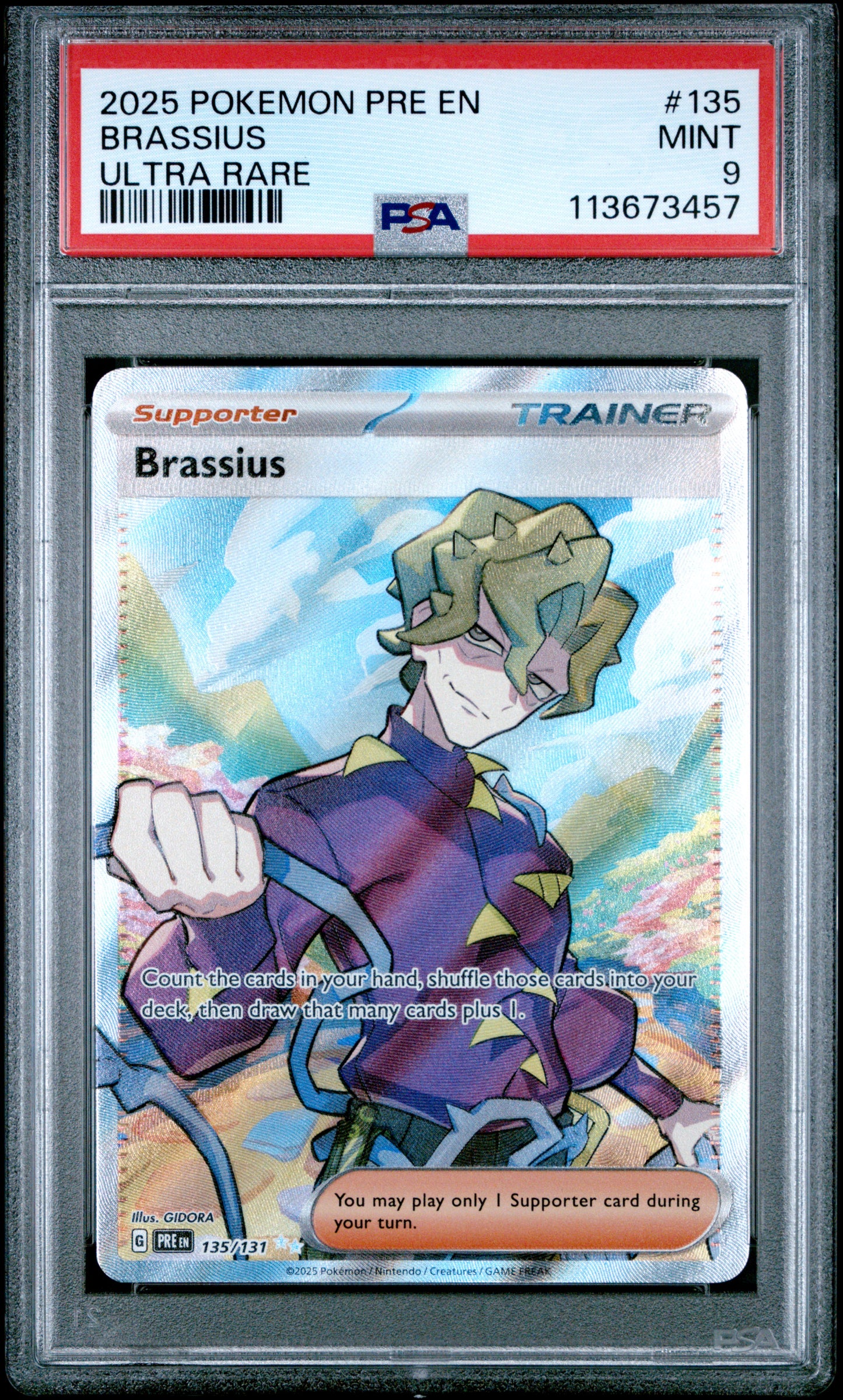 BRASSIUS 135/131 Common POKEMON PRE EN-PRISMATIC EVOLUTIONS ULTRA RARE PSA9 MINT 9 PSA population 100 <a href=https://www.psacard.com/cert/113673457/psa>https://www.psacard.com/cert/113673457/psa</a>