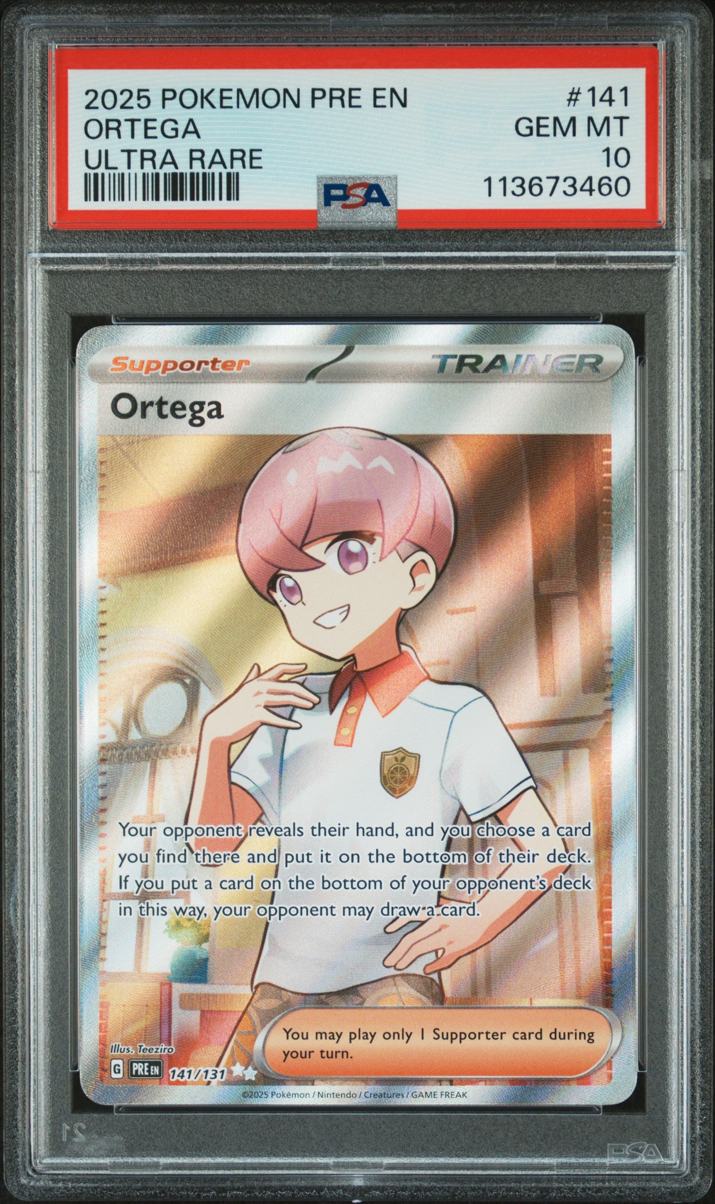 ORTEGA 141/131 Common POKEMON PRE EN-PRISMATIC EVOLUTIONS ULTRA RARE PSA10 GEM MT 10 PSA population 63 <a href=https://www.psacard.com/cert/113673460/psa>https://www.psacard.com/cert/113673460/psa</a>