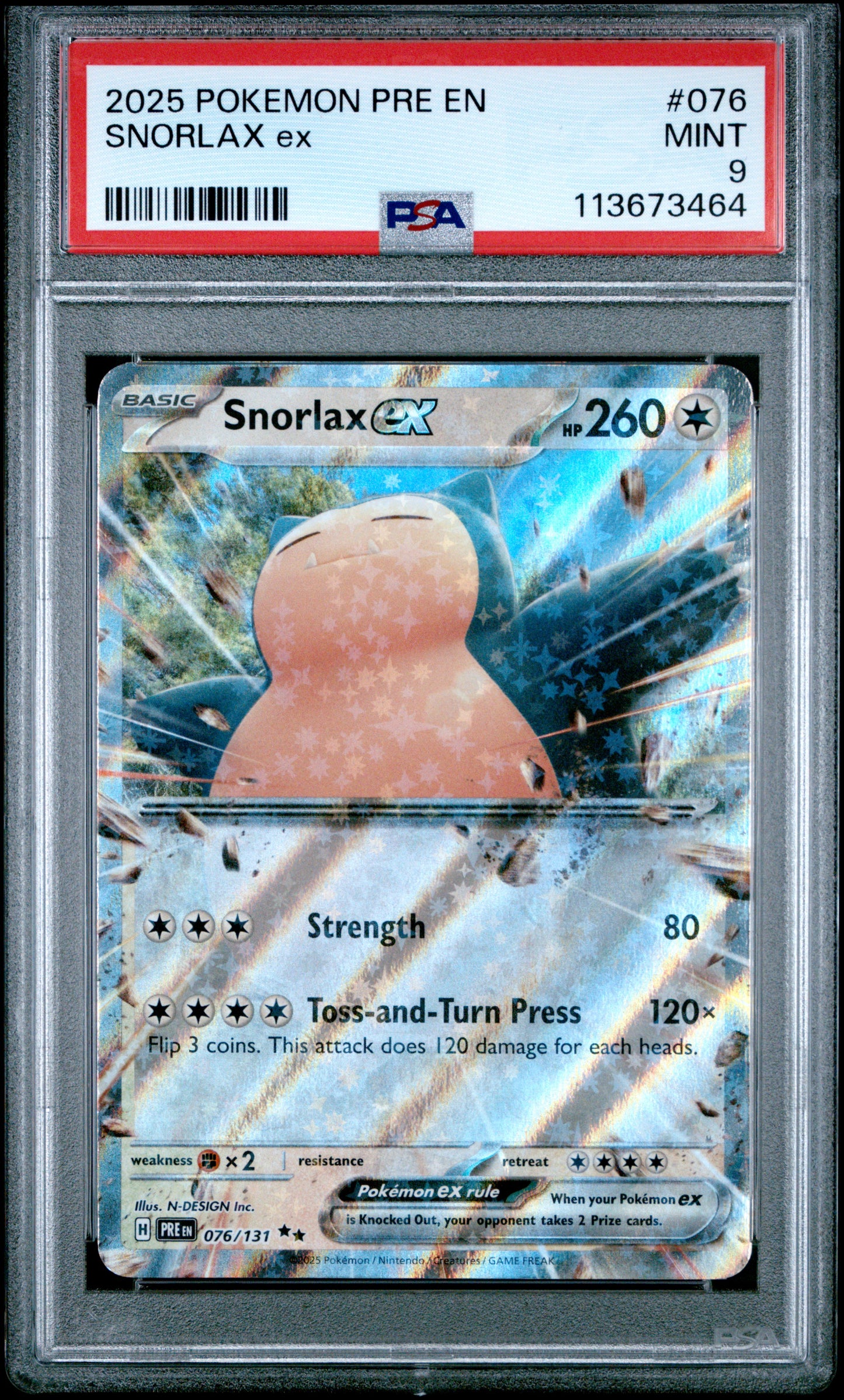 SNORLAX EX 76/131 Common POKEMON PRE EN-PRISMATIC EVOLUTIONS PSA9 MINT 9 PSA population 238 <a href=https://www.psacard.com/cert/113673464/psa>https://www.psacard.com/cert/113673464/psa</a>