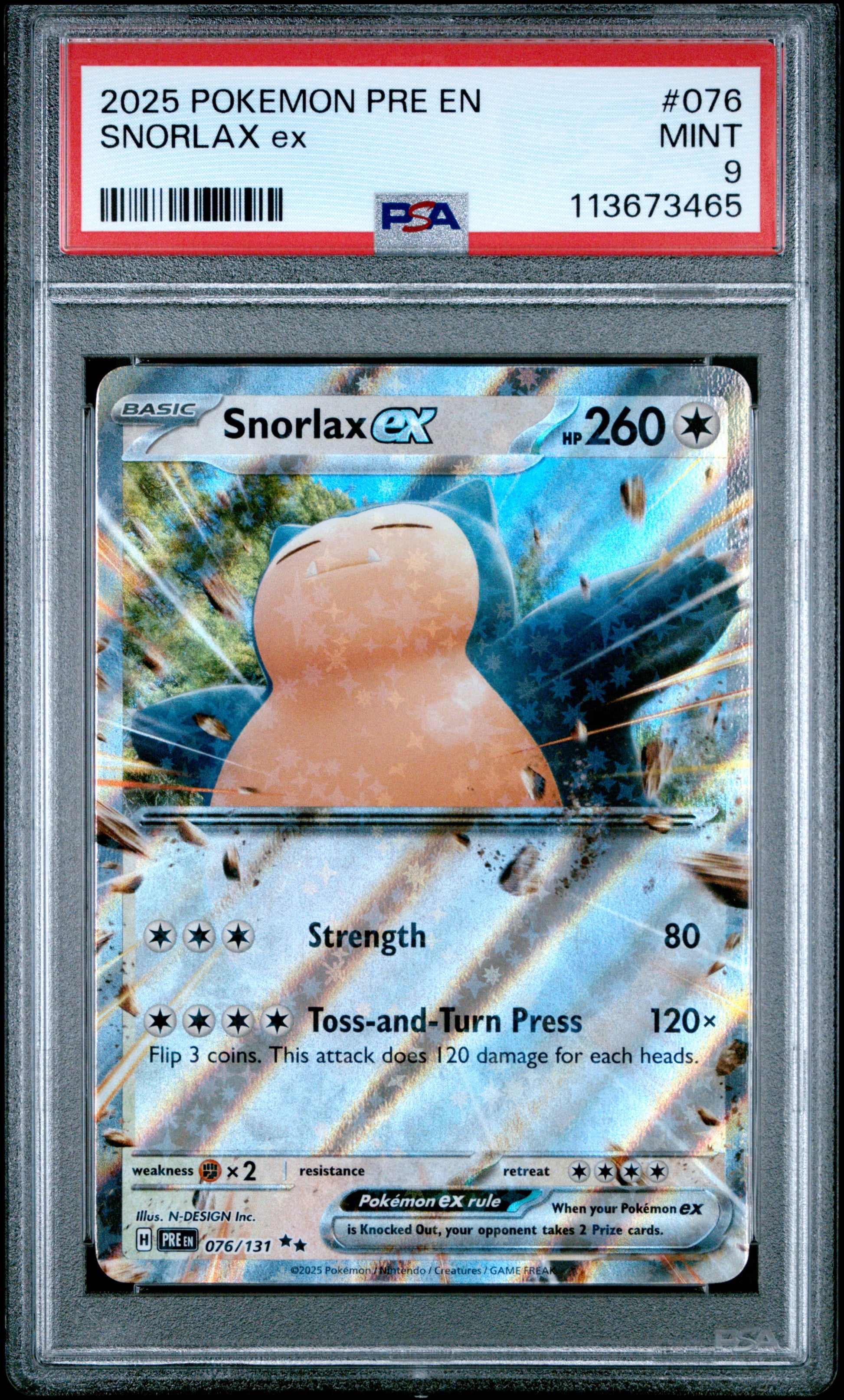 SNORLAX EX 76/131 Common POKEMON PRE EN-PRISMATIC EVOLUTIONS PSA9 MINT 9 PSA population 238 <a href=https://www.psacard.com/cert/113673465/psa>https://www.psacard.com/cert/113673465/psa</a>