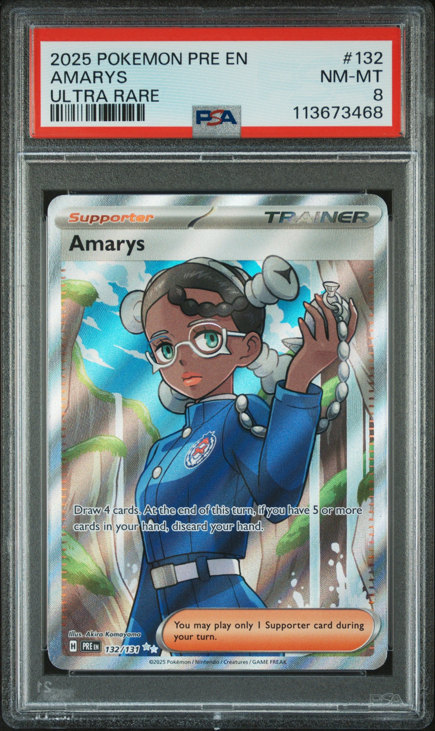 AMARYS 132/131 Common POKEMON PRE EN-PRISMATIC EVOLUTIONS ULTRA RARE PSA8 NM-MT 8 PSA population 47 <a href=https://www.psacard.com/cert/113673468/psa>https://www.psacard.com/cert/113673468/psa</a>