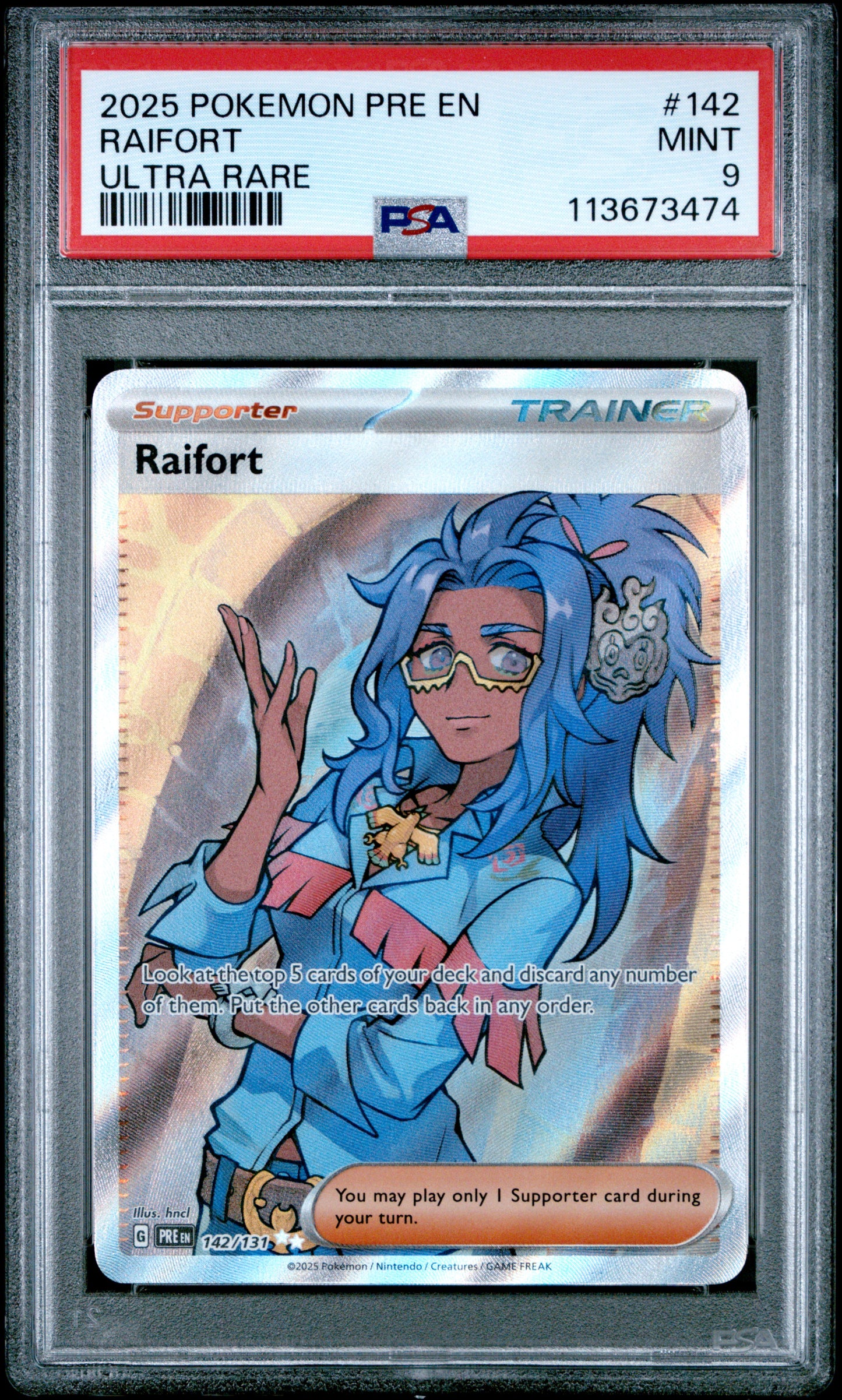 RAIFORT 142/131 Common POKEMON PRE EN-PRISMATIC EVOLUTIONS ULTRA RARE PSA9 MINT 9 PSA population 201 <a href=https://www.psacard.com/cert/113673474/psa>https://www.psacard.com/cert/113673474/psa</a>