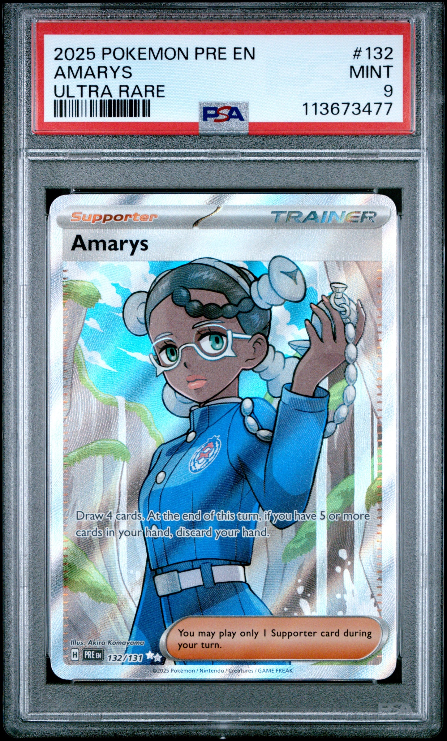 AMARYS 132/131 Common POKEMON PRE EN-PRISMATIC EVOLUTIONS ULTRA RARE PSA9 MINT 9 PSA population 150 <a href=https://www.psacard.com/cert/113673477/psa>https://www.psacard.com/cert/113673477/psa</a>