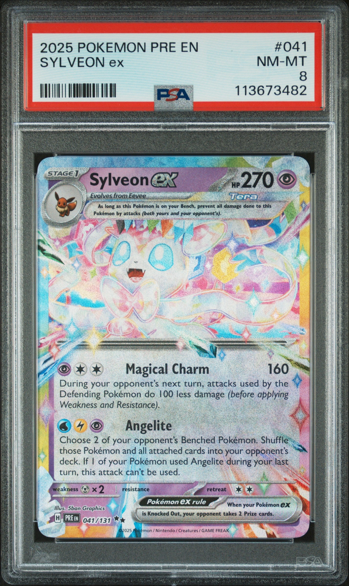 SYLVEON EX 41/131 Common POKEMON PRE EN-PRISMATIC EVOLUTIONS PSA8 NM-MT 8 PSA population 73 <a href=https://www.psacard.com/cert/113673482/psa>https://www.psacard.com/cert/113673482/psa</a>