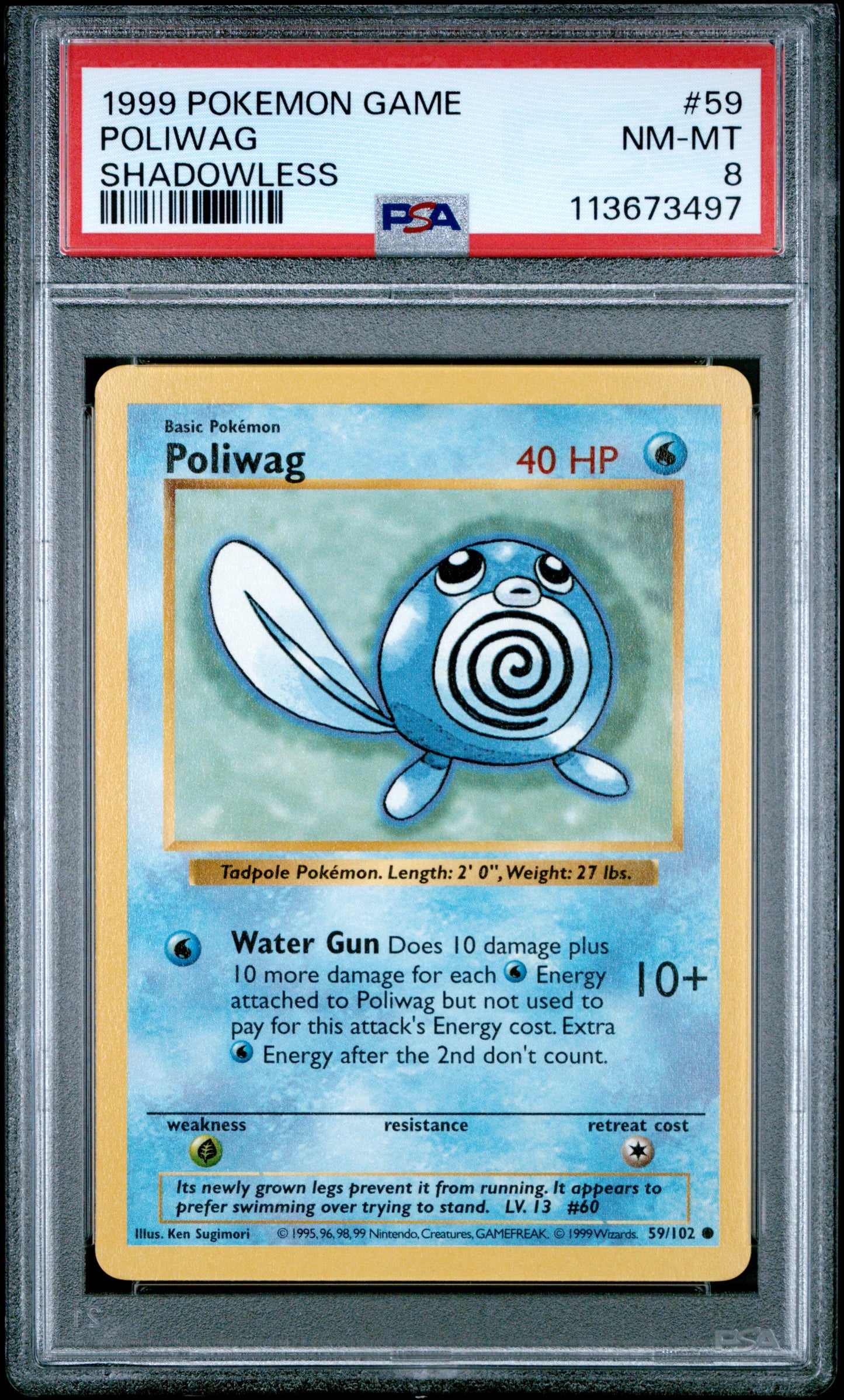 POLIWAG 59/102 [Shadowless]  POKEMON GAME SHADOWLESS PSA8 NM-MT 8 PSA population 148 <a href=https://www.psacard.com/cert/113673497/psa>https://www.psacard.com/cert/113673497/psa</a>