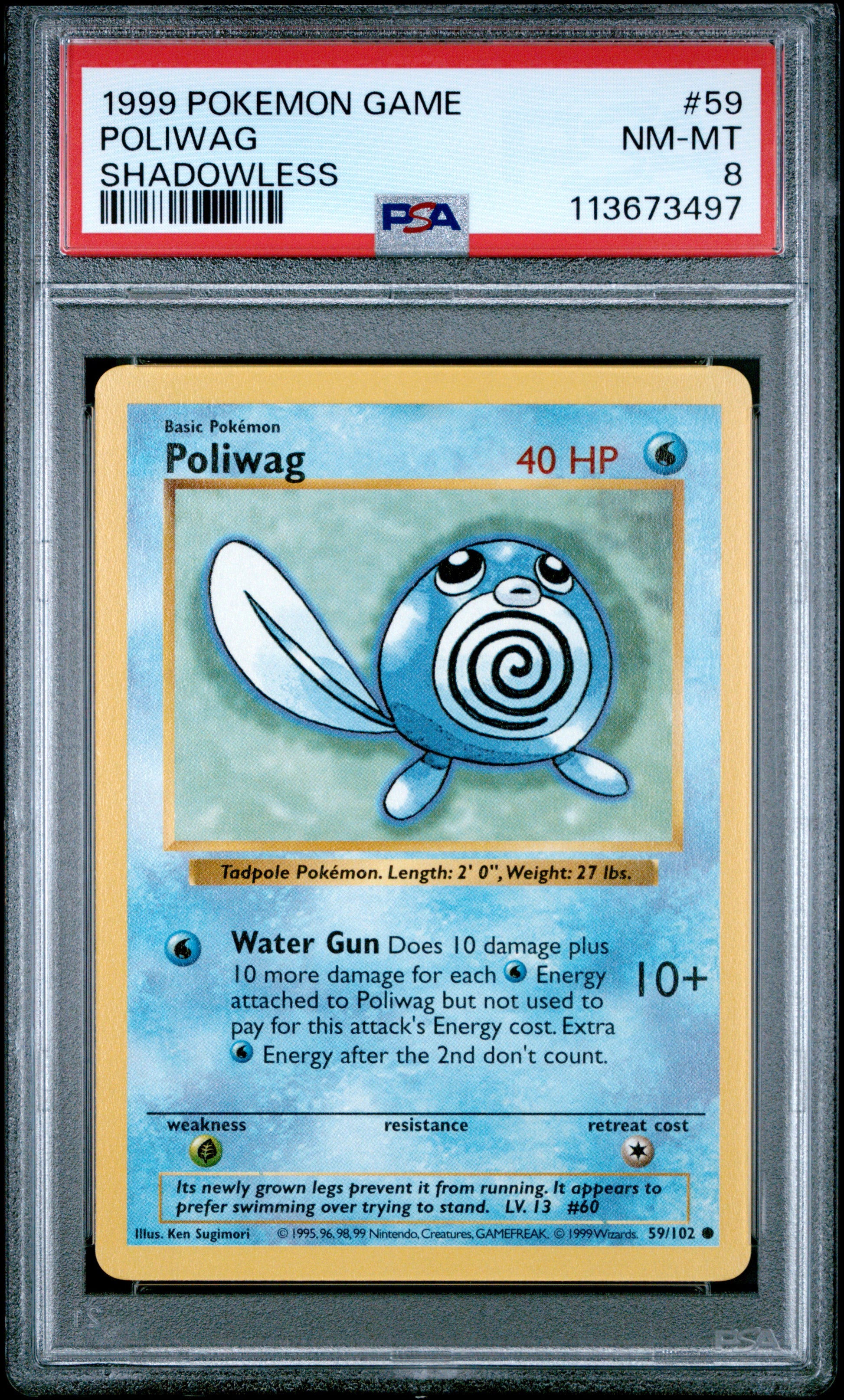 POLIWAG 59/102 [Shadowless]  POKEMON GAME SHADOWLESS PSA8 NM-MT 8 PSA population 148 <a href=https://www.psacard.com/cert/113673497/psa>https://www.psacard.com/cert/113673497/psa</a>