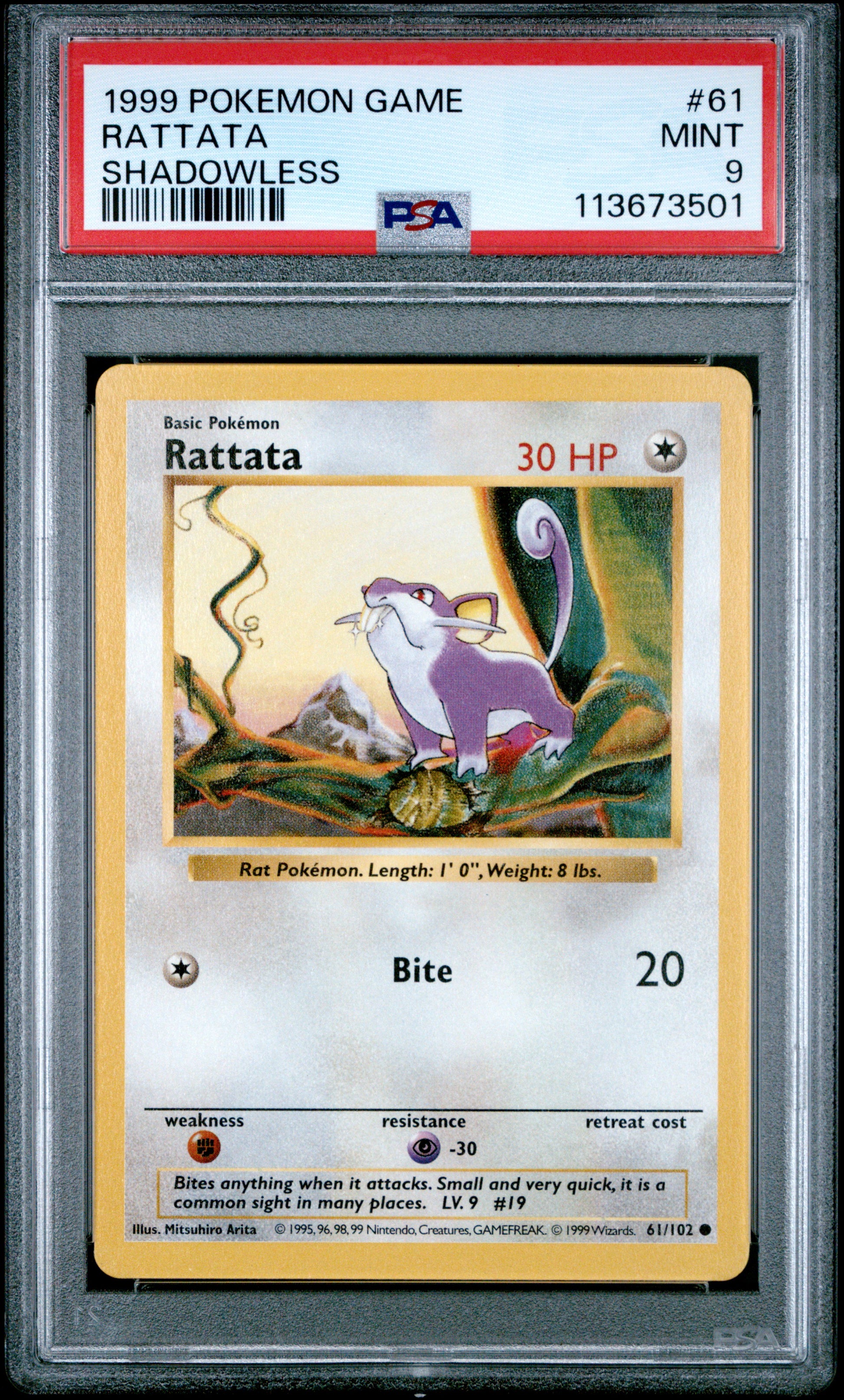 RATTATA 61/102 [Shadowless] POKEMON GAME SHADOWLESS PSA9 MINT 9 PSA population 473 <a href=https://www.psacard.com/cert/113673501/psa>https://www.psacard.com/cert/113673501/psa</a>