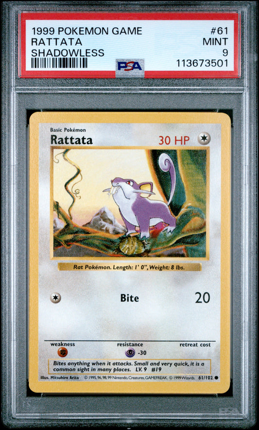 RATTATA 61/102 [Shadowless] POKEMON GAME SHADOWLESS PSA9 MINT 9 PSA population 473 <a href=https://www.psacard.com/cert/113673501/psa>https://www.psacard.com/cert/113673501/psa</a>