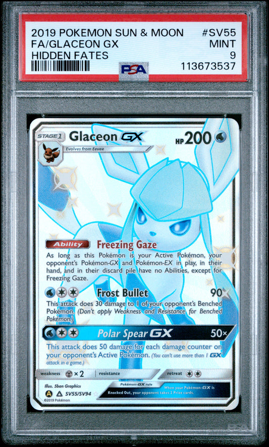 FA/GLACEON GX SV55/SV94 Common POKEMON SUN & MOON HIDDEN FATES HIDDEN FATES PSA9 MINT 9 PSA population 2717 <a href=https://www.psacard.com/cert/113673537/psa>https://www.psacard.com/cert/113673537/psa</a>