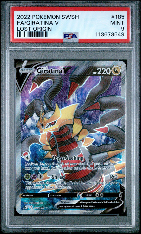 FA/GIRATINA V 185/196 Common POKEMON SWORD & SHIELD LOST ORIGIN LOST ORIGIN PSA9 MINT 9 PSA population 632 <a href=https://www.psacard.com/cert/113673549/psa>https://www.psacard.com/cert/113673549/psa</a>