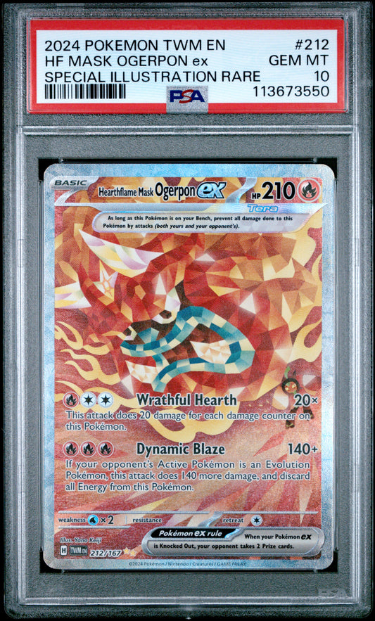 HF MASK OGERPON EX 212/167 Common POKEMON TWM EN-TWILIGHT MASQUERADE SPECIAL ILLUSTRATION RARE PSA10 GEM MT 10 PSA population 534 <a href=https://www.psacard.com/cert/113673550/psa>https://www.psacard.com/cert/113673550/psa</a>