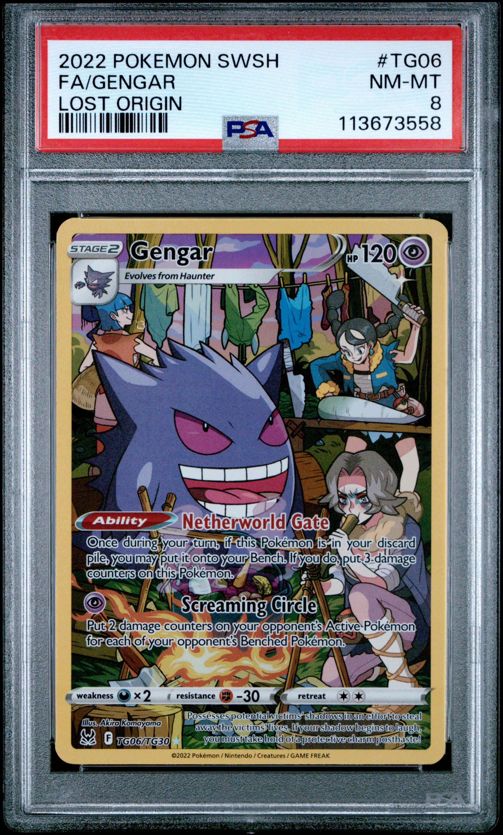 FA/GENGAR TG06/TG30 Common POKEMON SWORD & SHIELD LOST ORIGIN LOST ORIGIN PSA8 NM-MT 8 PSA population 1466 <a href=https://www.psacard.com/cert/113673558/psa>https://www.psacard.com/cert/113673558/psa</a>