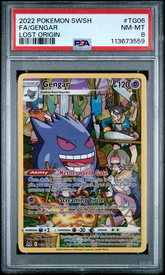 FA/GENGAR TG06/TG30 Common POKEMON SWORD & SHIELD LOST ORIGIN LOST ORIGIN PSA8 NM-MT 8 PSA population 1466 <a href=https://www.psacard.com/cert/113673559/psa>https://www.psacard.com/cert/113673559/psa</a>
