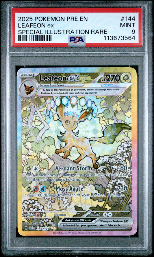 LEAFEON EX 144/131 Common POKEMON PRE EN-PRISMATIC EVOLUTIONS SPECIAL ILLUSTRATION RARE PSA9 MINT 9 PSA population 2603 <a href=https://www.psacard.com/cert/113673564/psa>https://www.psacard.com/cert/113673564/psa</a>
