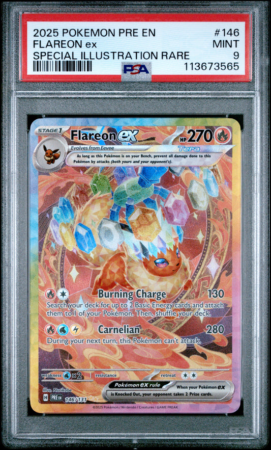 FLAREON EX 146/131 Common POKEMON PRE EN-PRISMATIC EVOLUTIONS SPECIAL ILLUSTRATION RARE PSA9 MINT 9 PSA population 2466 <a href=https://www.psacard.com/cert/113673565/psa>https://www.psacard.com/cert/113673565/psa</a>