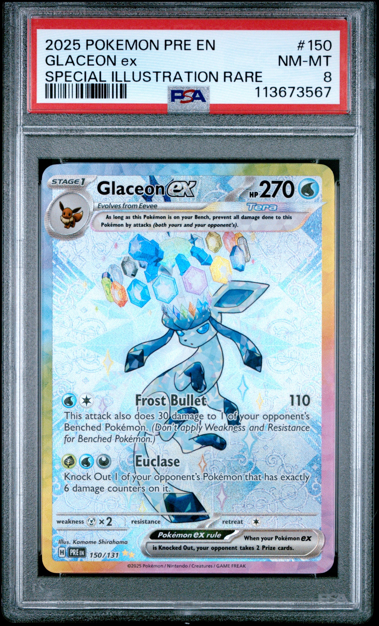 GLACEON EX 150/131 Common POKEMON PRE EN-PRISMATIC EVOLUTIONS SPECIAL ILLUSTRATION RARE PSA8 NM-MT 8 PSA population 363 <a href=https://www.psacard.com/cert/113673567/psa>https://www.psacard.com/cert/113673567/psa</a>