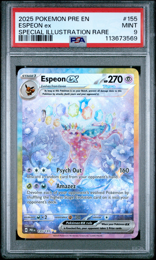 ESPEON EX 155/131 Common POKEMON PRE EN-PRISMATIC EVOLUTIONS SPECIAL ILLUSTRATION RARE PSA9 MINT 9 PSA population 2745 <a href=https://www.psacard.com/cert/113673569/psa>https://www.psacard.com/cert/113673569/psa</a>