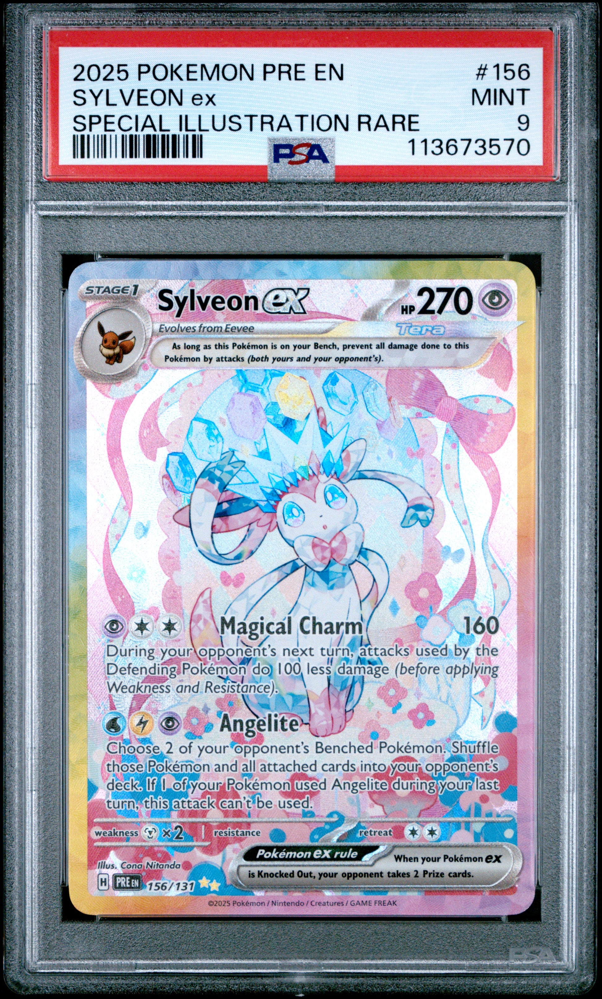 SYLVEON EX 156/131 Common POKEMON PRE EN-PRISMATIC EVOLUTIONS SPECIAL ILLUSTRATION RARE PSA9 MINT 9 PSA population 2883 <a href=https://www.psacard.com/cert/113673570/psa>https://www.psacard.com/cert/113673570/psa</a>
