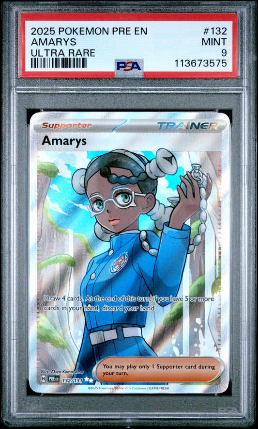 AMARYS 132/131 Common POKEMON PRE EN-PRISMATIC EVOLUTIONS ULTRA RARE PSA9 MINT 9 PSA population 150 <a href=https://www.psacard.com/cert/113673575/psa>https://www.psacard.com/cert/113673575/psa</a>