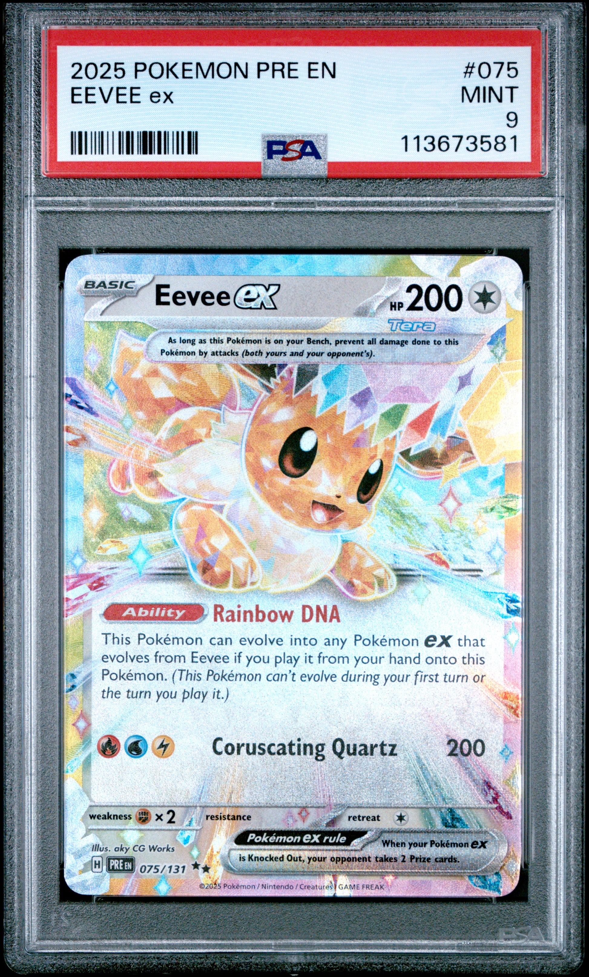 EEVEE EX 75/131 Common POKEMON PRE EN-PRISMATIC EVOLUTIONS PSA9 MINT 9 PSA population 902 <a href=https://www.psacard.com/cert/113673581/psa>https://www.psacard.com/cert/113673581/psa</a>