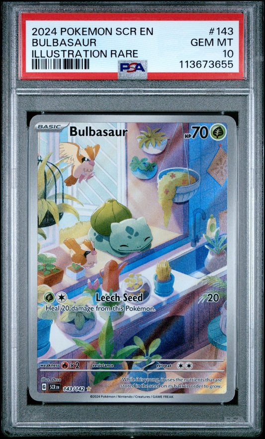 BULBASAUR 143/142 Common POKEMON SCR EN-STELLAR CROWN ILLUSTRATION RARE PSA10 GEM MT 10 PSA population 10260 <a href=https://www.psacard.com/cert/113673655/psa>https://www.psacard.com/cert/113673655/psa</a>
