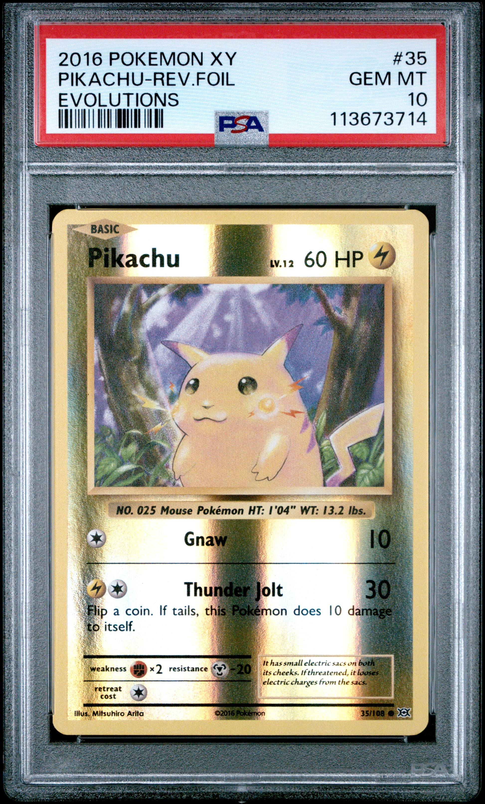PIKACHU-REV.FOIL 35/108 [Reverse Holo] POKEMON XY EVOLUTIONS EVOLUTIONS PSA10 GEM MT 10 PSA population 956 <a href=https://www.psacard.com/cert/113673714/psa>https://www.psacard.com/cert/113673714/psa</a>