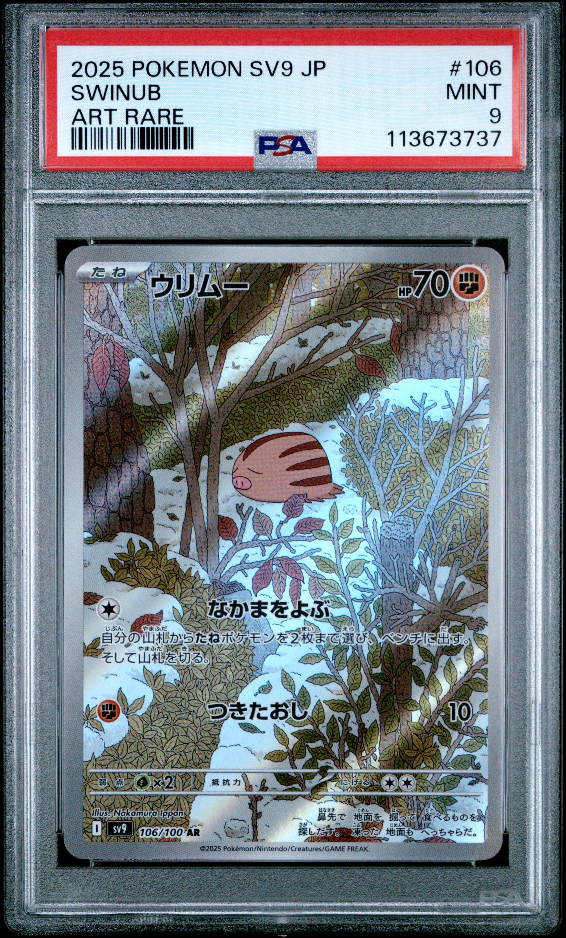 SWINUB 106/100 Common POKEMON JAPANESE SV9-BATTLE PARTNERS ART RARE PSA9 MINT 9 PSA population 162 <a href=https://www.psacard.com/cert/113673737/psa>https://www.psacard.com/cert/113673737/psa</a>