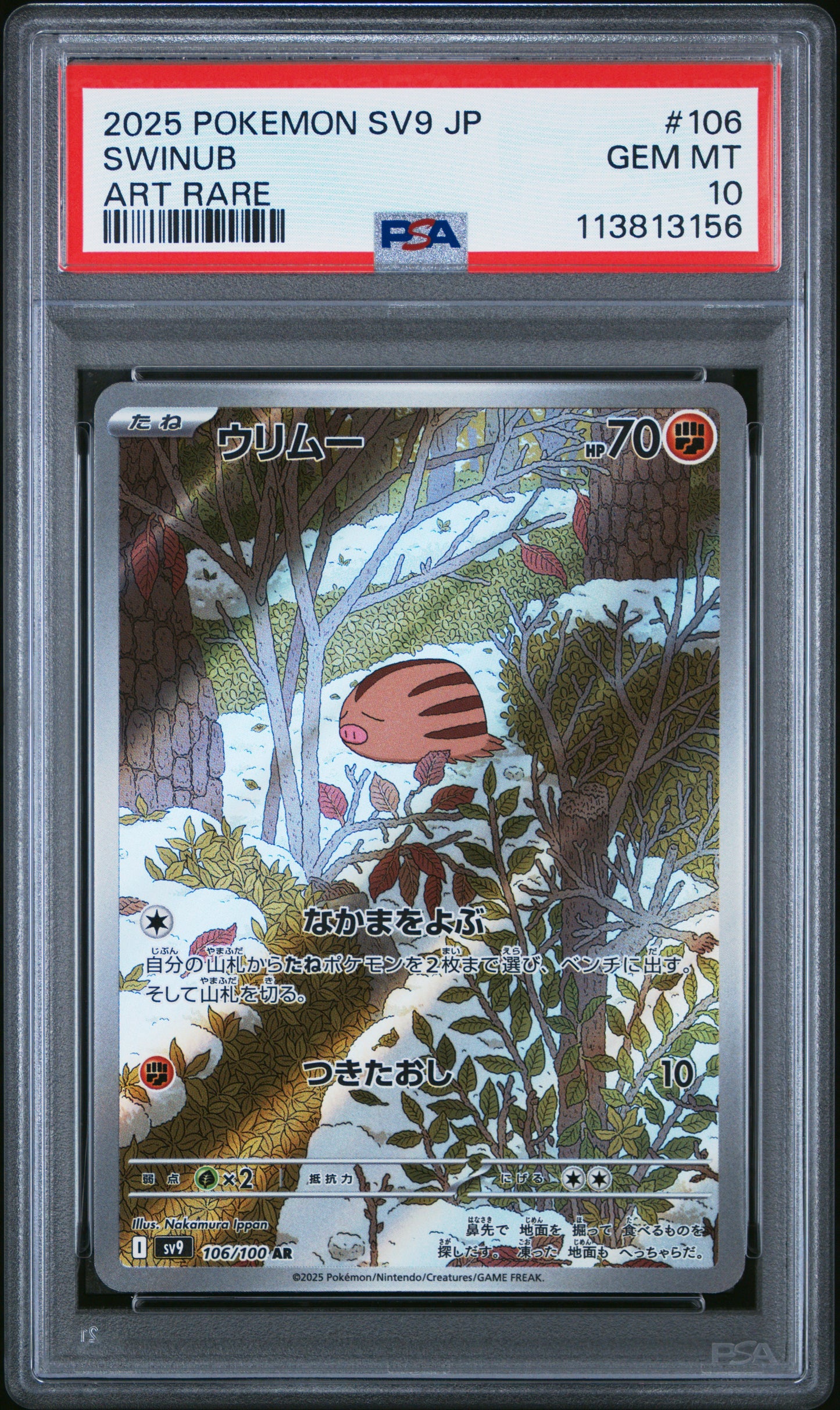 SWINUB 106/100 Common POKEMON JAPANESE SV9-BATTLE PARTNERS ART RARE PSA10 GEM MT 10 PSA population 1092 <a href=https://www.psacard.com/cert/113813156/psa>https://www.psacard.com/cert/113813156/psa</a>