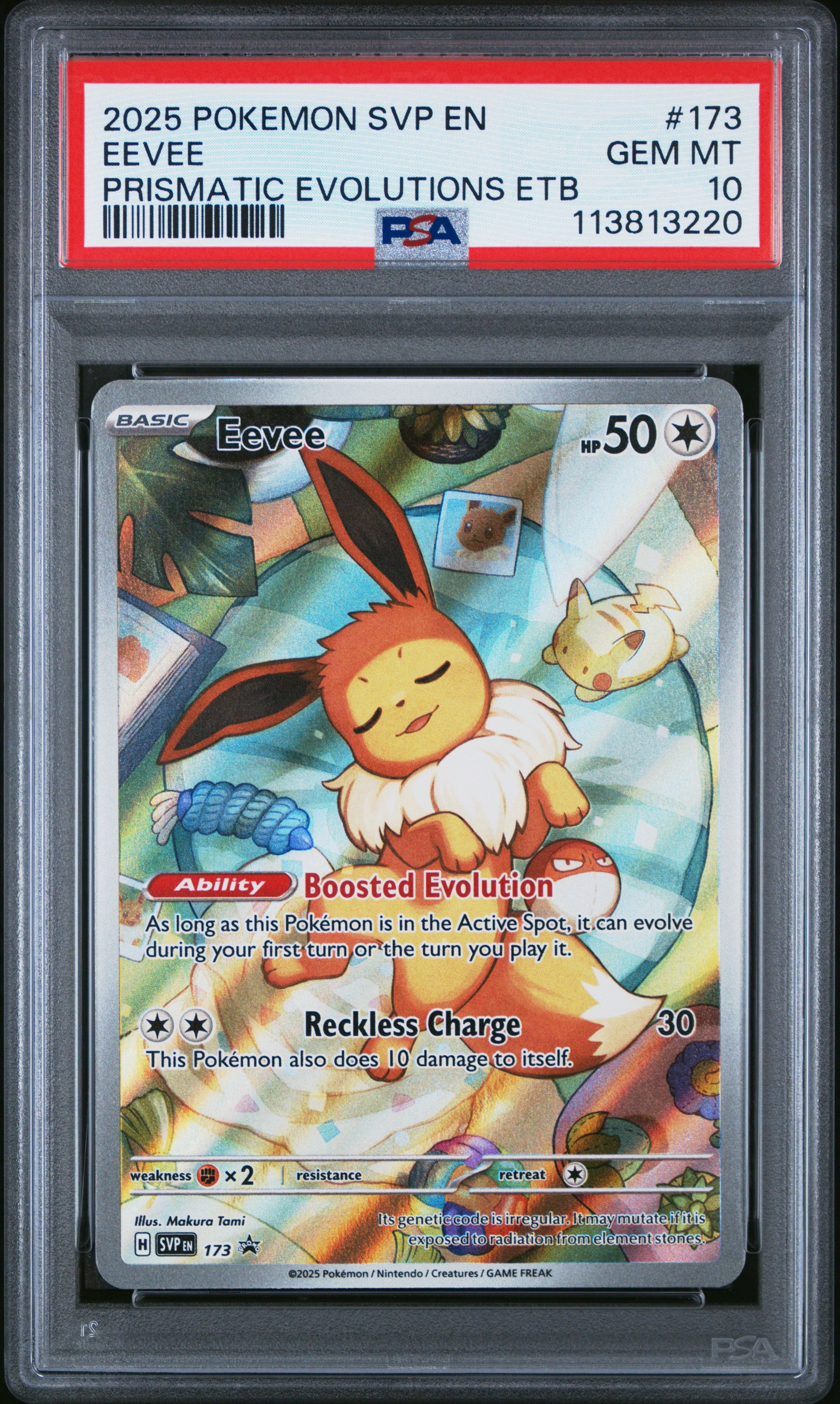 EEVEE 173/SVP Common POKEMON SVP EN-SV BLACK STAR PROMO PRISMATIC EVOLUTIONS ETB PSA10 GEM MT 10 PSA population 23245 <a href=https://www.psacard.com/cert/113813220/psa>https://www.psacard.com/cert/113813220/psa</a>
