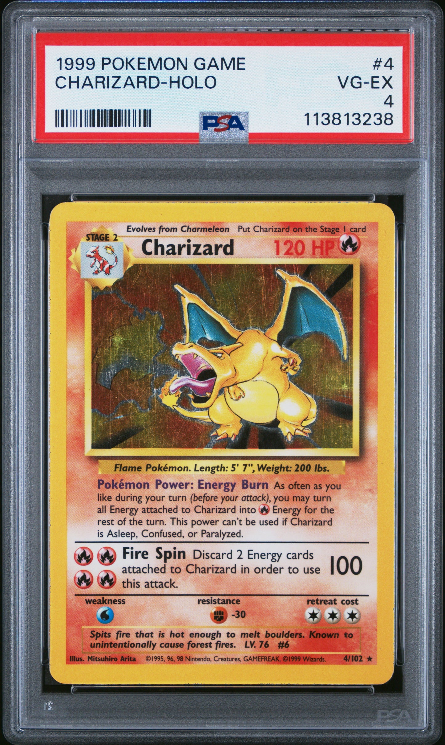 CHARIZARD-HOLO 4/102 Unlimited POKEMON GAME PSA4 VG-EX 4 PSA population 7611 <a href=https://www.psacard.com/cert/113813238/psa>https://www.psacard.com/cert/113813238/psa</a>