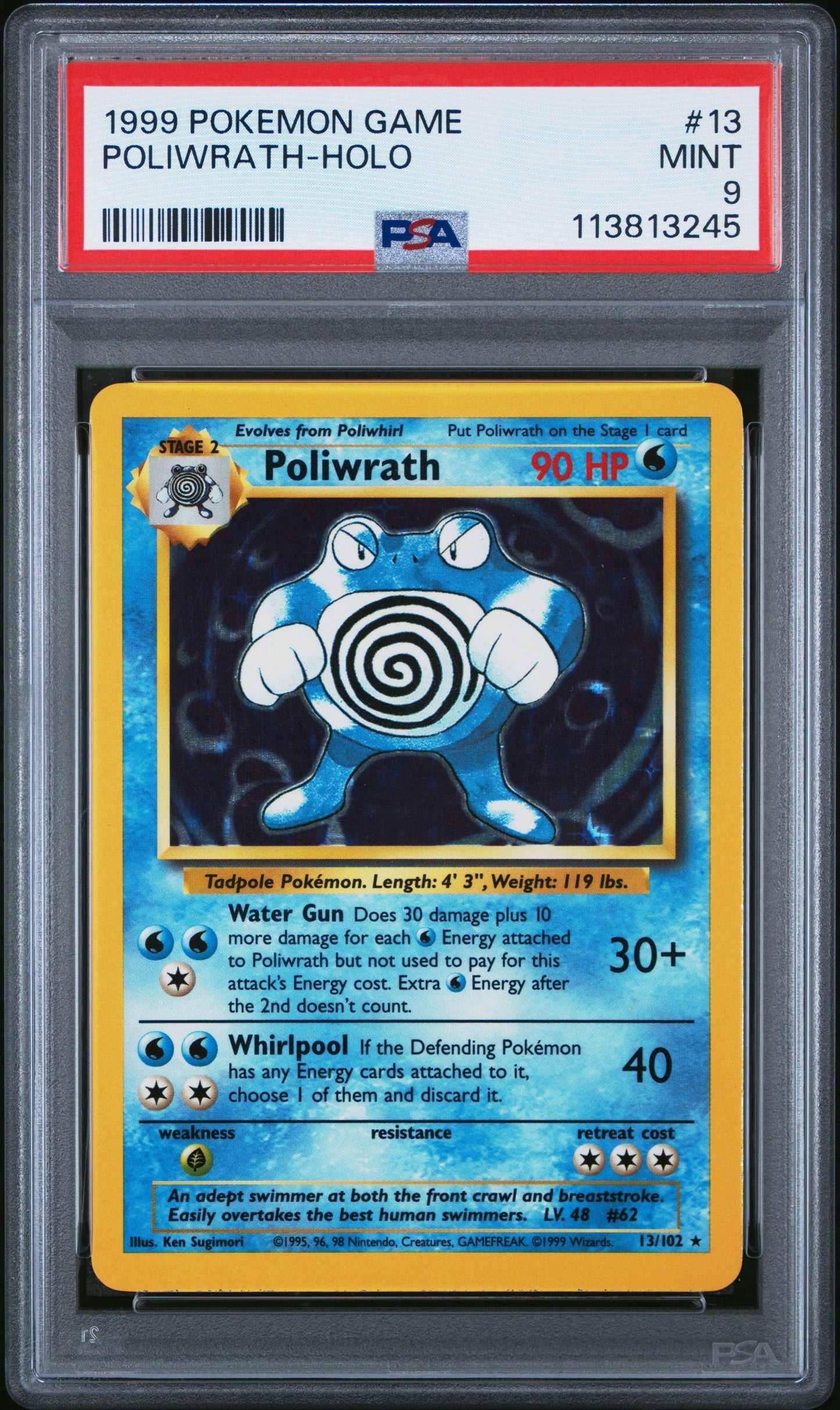 POLIWRATH-HOLO 13/102 Unlimited POKEMON GAME PSA9 MINT 9 PSA population 3583 <a href=https://www.psacard.com/cert/113813245/psa>https://www.psacard.com/cert/113813245/psa</a>