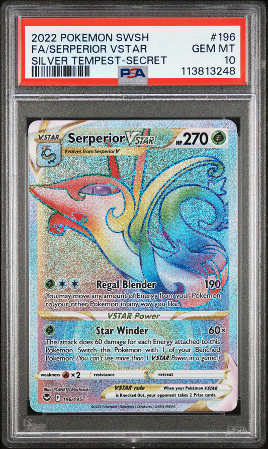 FA/SERPERIOR VSTAR 196/195 Common POKEMON SWORD & SHIELD SILVER TEMPEST SILVER TEMPEST-SECRET PSA10 GEM MT 10 PSA population 216 <a href=https://www.psacard.com/cert/113813248/psa>https://www.psacard.com/cert/113813248/psa</a>