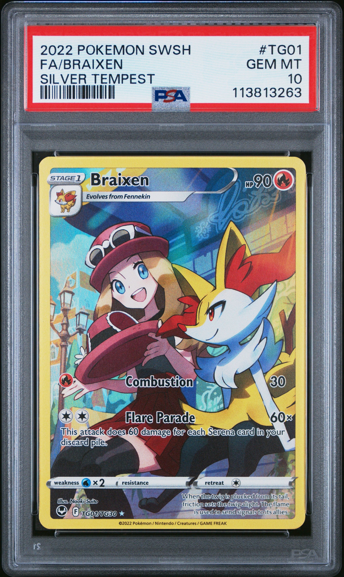 FA/BRAIXEN TG01/TG30 Common POKEMON SWORD & SHIELD SILVER TEMPEST SILVER TEMPEST PSA10 GEM MT 10 PSA population 461 <a href=https://www.psacard.com/cert/113813263/psa>https://www.psacard.com/cert/113813263/psa</a>