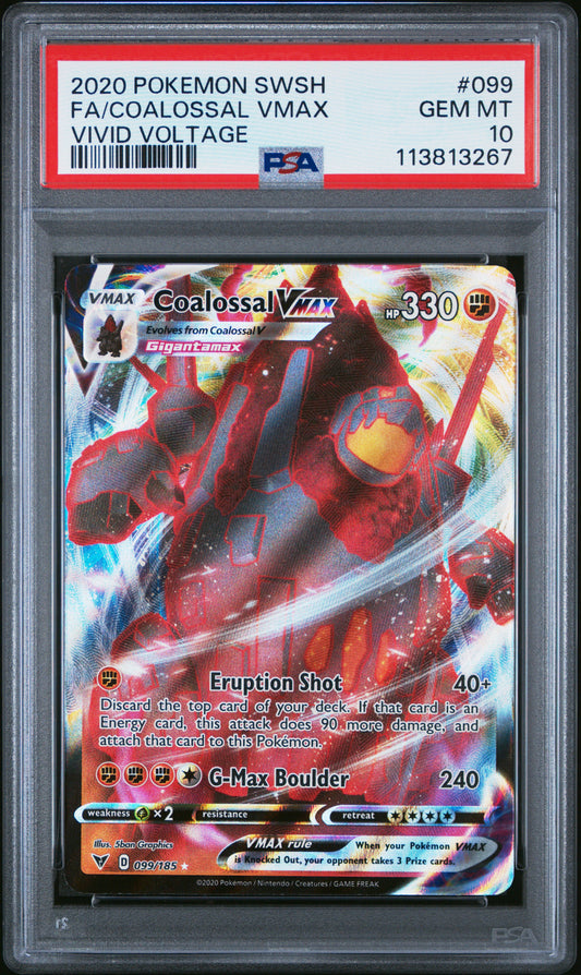 FA/COALOSSAL VMAX 99/185 Common POKEMON SWORD & SHIELD VIVID VOLTAGE VIVID VOLTAGE PSA10 GEM MT 10 PSA population 958 <a href=https://www.psacard.com/cert/113813267/psa>https://www.psacard.com/cert/113813267/psa</a>
