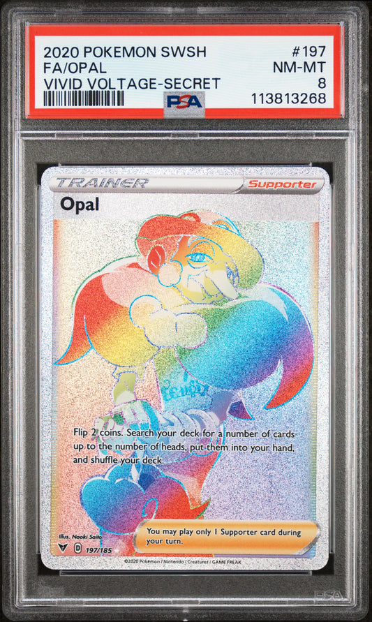 FA/OPAL 197/185 Common POKEMON SWORD & SHIELD VIVID VOLTAGE VIVID VOLTAGE-SECRET PSA8 NM-MT 8 PSA population 68 <a href=https://www.psacard.com/cert/113813268/psa>https://www.psacard.com/cert/113813268/psa</a>