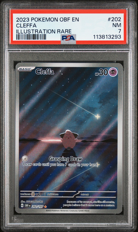 CLEFFA 202/197 Common POKEMON OBF EN-OBSIDIAN FLAMES ILLUSTRATION RARE PSA7 NM 7 PSA population 203 <a href=https://www.psacard.com/cert/113813293/psa>https://www.psacard.com/cert/113813293/psa</a>